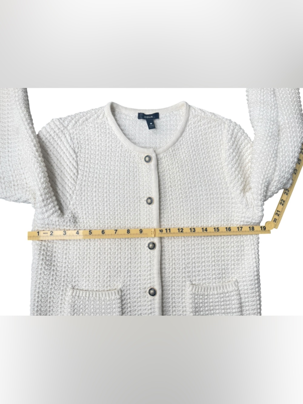 Aqua Off White Textured Button Front Knit Cardigan Sweater - Size Medium - Picture 6 of 8